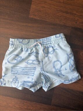 The Beaufort Bonnet Company Light Blue Swim Trunks with Navy Rope Motif